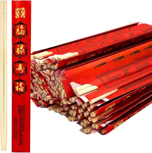 52USA Disposable Bamboo Chopsticks (100 Sets) - 9'' Long, UV Treated, Individually Wrapped Japanese and Chinese Wooden Chopsticks Bulk in Kuwait