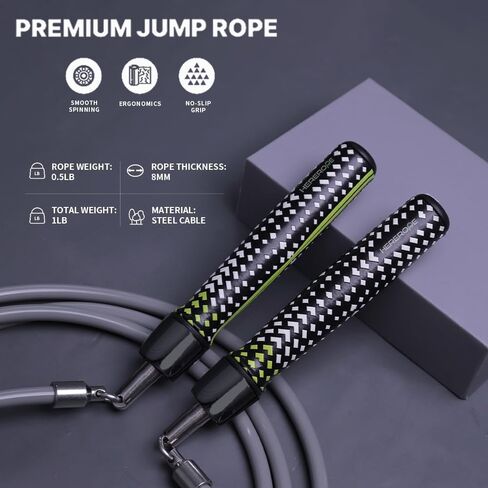 Hererope Weighted Jump Ropes for Men & Women, 1/2 LB Jump Rope Weighted With Ball-bearing, No-Slip Grip, Durable Steel Cable, Heavy Jump Rope Designed for Fitness, High-Intensity Strength Workouts, crossfit in Kuwait