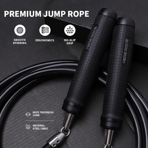 Weighted Jump Rope 1LB for Men & Women - Heavy Duty 11mm Steel Cable, Metal Handles with Smooth Spin, Comfortable Grips & Adjustable Length | Perfect for Muay Thai, MMA & High-Intensity Fitness Workouts in Saudi Arabia