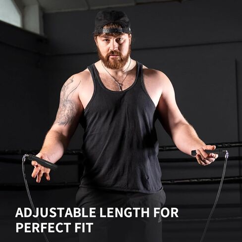 Weighted Jump Rope 1LB for Men & Women - Heavy Duty 11mm Steel Cable, Metal Handles with Smooth Spin, Comfortable Grips & Adjustable Length | Perfect for Muay Thai, MMA & High-Intensity Fitness Workouts in Saudi Arabia