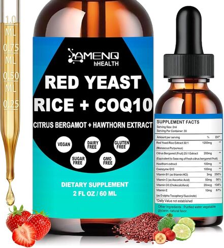 Red Yeast Rice with CoQ10 Supplement Liquid, Advanced Healthy Heart & Healthy Cholesterol Levels, Citrus Bergamot Red Yeast Rice 1200 mg for Men & Women, Extra Strength Liquid Red Yeast Rice丨2Fl Oz in Kuwait