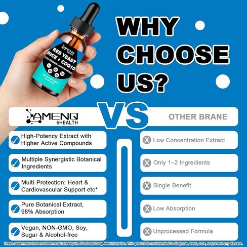 Red Yeast Rice with CoQ10 Supplement Liquid, Advanced Healthy Heart & Healthy Cholesterol Levels, Citrus Bergamot Red Yeast Rice 1200 mg for Men & Women, Extra Strength Liquid Red Yeast Rice丨2Fl Oz in Kuwait