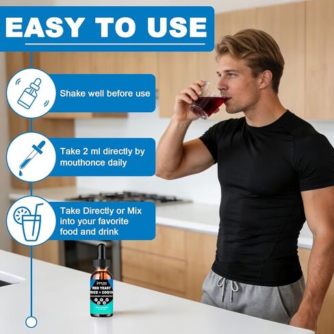 Red Yeast Rice with CoQ10 Supplement Liquid, Advanced Healthy Heart & Healthy Cholesterol Levels, Citrus Bergamot Red Yeast Rice 1200 mg for Men & Women, Extra Strength Liquid Red Yeast Rice丨2Fl Oz in Kuwait