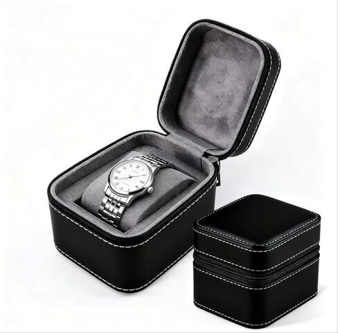 Premium PU Leather Triple Watch Travel Case - Compact Storage with Microsuede Lining, Fits 3 Watches & Smartwatches, Ideal Gift for Men, Organe & Grey in Saudi Arabia