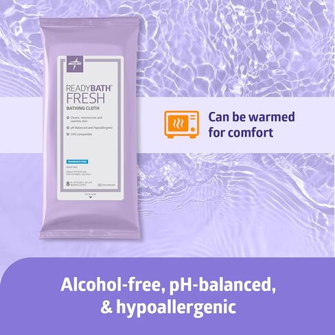 Medline ReadyBath Fresh Unscented Shower Wipes, 240 Count, No-Rinse Bath Wipes, Hypoallergenic, pH-Balanced, Unscented and Alcohol-Free in Kuwait