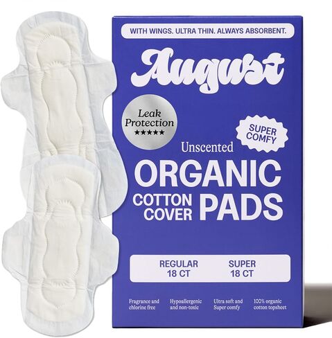 August Regular & Super Cotton Menstrual Pads, 36 (18+18) Ultra Thin Pads with Wings, Hypoallergenic Sanitary Napkins with Organic Cotton Topsheet, Compostable Wrapper, Non-Toxic, Fragrance-Free in Kuwait
