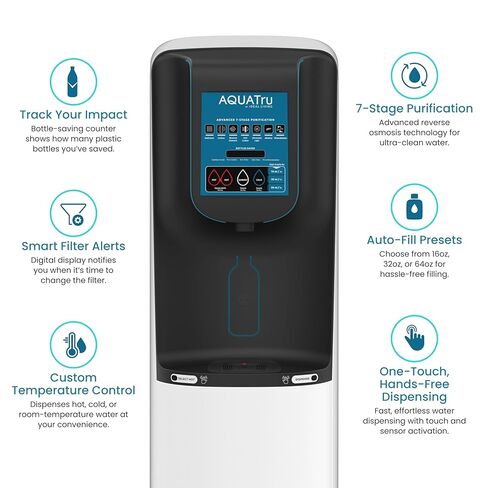 AquaTru Freestanding Model 3 Commercial Water Purification System | 7-Stage Reverse Osmosis (RO) with UV & Mineral Enhancement | موزع ساخن وبارد لدرجة حرارة الغرفة | جهاز استشعار حر اليدين in Kuwait