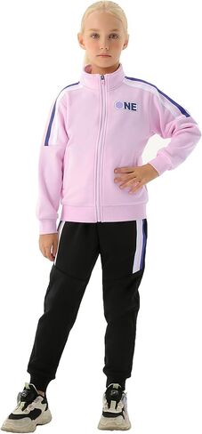 Girls Tracksuit 2 Piece Girls Outfits Full Zip Jacket and Jogger Set Sweatpants Athletic Clothes Sets in Saudi Arabia