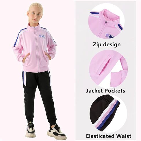 Girls Tracksuit 2 Piece Girls Outfits Full Zip Jacket and Jogger Set Sweatpants Athletic Clothes Sets in Saudi Arabia