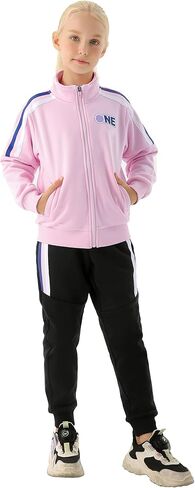 Girls Tracksuit 2 Piece Girls Outfits Full Zip Jacket and Jogger Set Sweatpants Athletic Clothes Sets in Saudi Arabia