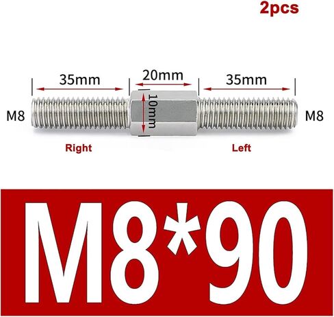Double End Threaded Screw Rod 2Pcs M6 M8 Left and Right Thread Double End Thread Rod 304 Stainless Steel Stud Bolts Rod Tooth Stick Dual Head Threaded Bar(M8x90mm) in Saudi Arabia