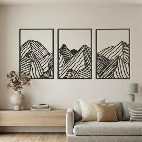 Peryiter 3 PCS Mountain Metal Wall Art Mountain Line Decor in Kuwait