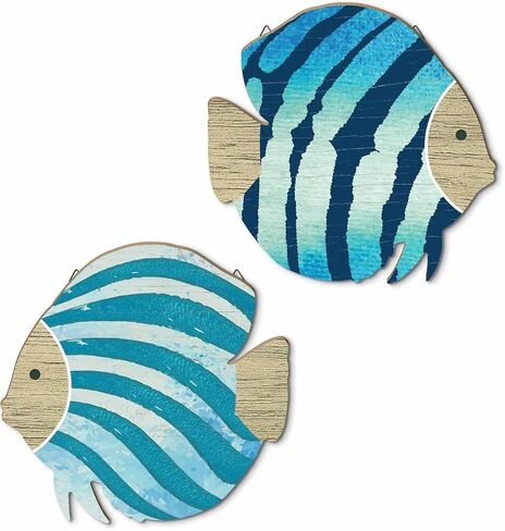 Putuo Decor Wood Fish Wall Decor 2pcs Rustic Beach House Wall Decor Coastal Lake Themed Home Decor Wood Hanging Nautical Decor For Bathroom, Lake House, Beach House Decor in Kuwait