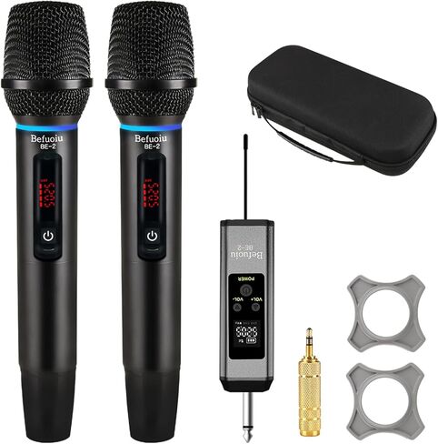 UHF Rechargeable Wireless Microphone for Singing with Handbag, Metal Handheld Dynamic Mic with Receiver, Karaoke Microphone Wireless for Speaker, Dj, 200ft Range of Cordless Mic 2 Pack Set Portable in Saudi Arabia