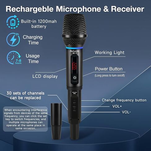 UHF Rechargeable Wireless Microphone for Singing with Handbag, Metal Handheld Dynamic Mic with Receiver, Karaoke Microphone Wireless for Speaker, Dj, 200ft Range of Cordless Mic 2 Pack Set Portable in Saudi Arabia