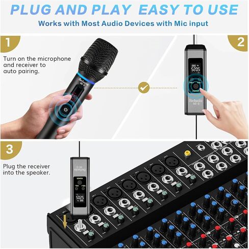 UHF Rechargeable Wireless Microphone for Singing with Handbag, Metal Handheld Dynamic Mic with Receiver, Karaoke Microphone Wireless for Speaker, Dj, 200ft Range of Cordless Mic 2 Pack Set Portable in Saudi Arabia