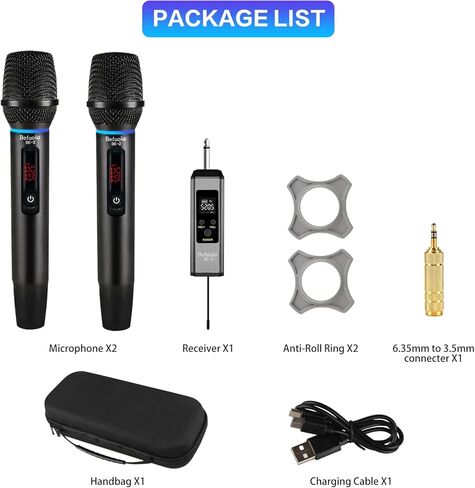 UHF Rechargeable Wireless Microphone for Singing with Handbag, Metal Handheld Dynamic Mic with Receiver, Karaoke Microphone Wireless for Speaker, Dj, 200ft Range of Cordless Mic 2 Pack Set Portable in Saudi Arabia