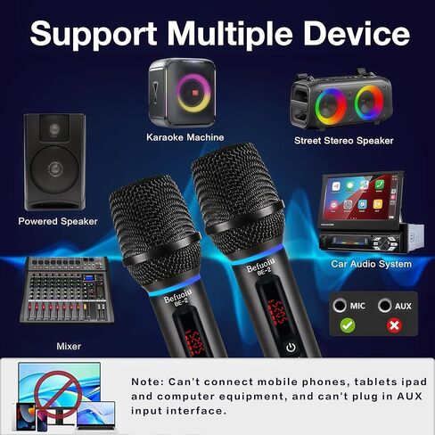 UHF Rechargeable Wireless Microphone for Singing with Handbag, Metal Handheld Dynamic Mic with Receiver, Karaoke Microphone Wireless for Speaker, Dj, 200ft Range of Cordless Mic 2 Pack Set Portable in Saudi Arabia