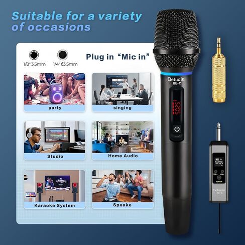 UHF Rechargeable Wireless Microphone for Singing with Handbag, Metal Handheld Dynamic Mic with Receiver, Karaoke Microphone Wireless for Speaker, Dj, 200ft Range of Cordless Mic 2 Pack Set Portable in Saudi Arabia