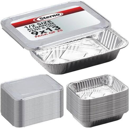 Sterno Aluminum Pans with Lids, Half Size, 9x13, Disposable Foil Tray for Baking, Roasting, Chafing, Great for Storage and Leftovers (50pcs) in Kuwait