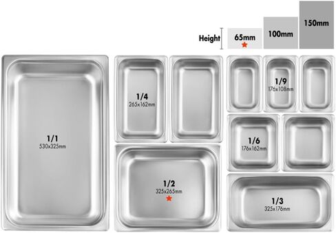 مقلاة طاولة بخار من الفولاذ المقاوم للصدأ مقاس 1/2 من New Star Foodservice، مقاس 12.8 × 10.5 × 2.5 بوصة، من الفولاذ المقاوم للصدأ 18/8، مقياس 24، معتمدة من NSF (مجموعة من 6) in Saudi Arabia