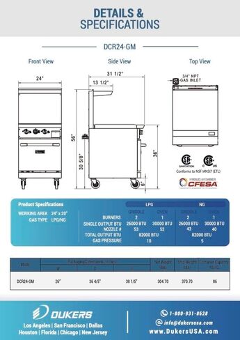 Dukers DCR24-GM 24″ Commercial Gas Oven Range with 24″ Griddle in Saudi Arabia