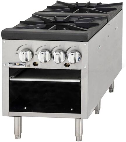 وعاء مخزون الغاز الطبيعي Inferno Blaze Premium IBP-SPR-2 بقدرة 160,000 وحدة حرارية بريطانية، فضي - معتمد من ETL، تصميم من الفولاذ المقاوم للصدأ، موقد غاز بشعلتين - مثالي للمطابخ التجارية in Kuwait