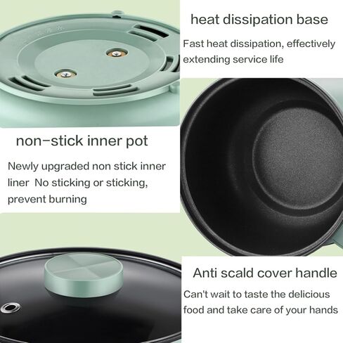 وعاء ساخن كهربائي، طباخ رامين سعة 1.7 لتر، طباخ متعدد الوظائف للمعكرونة، وعاء كهربائي غير لاصق، دقيق الشوفان، الحساء والبيض مع حماية من الحرارة الزائدة، حماية من الغليان الجاف، أخضر (أخضر + شبكة على البخار) in Kuwait