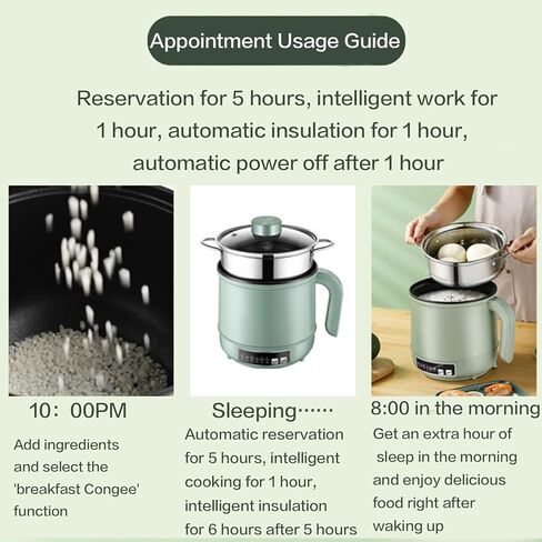 وعاء ساخن كهربائي، طباخ رامين سعة 1.7 لتر، طباخ متعدد الوظائف للمعكرونة، وعاء كهربائي غير لاصق، دقيق الشوفان، الحساء والبيض مع حماية من الحرارة الزائدة، حماية من الغليان الجاف، أخضر (أخضر + شبكة على البخار) in Kuwait