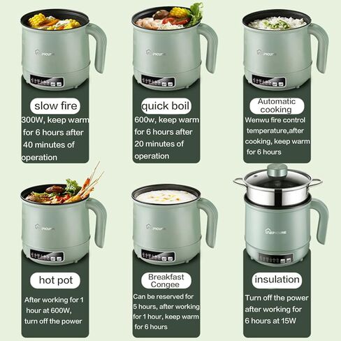 وعاء ساخن كهربائي، طباخ رامين سعة 1.7 لتر، طباخ متعدد الوظائف للمعكرونة، وعاء كهربائي غير لاصق، دقيق الشوفان، الحساء والبيض مع حماية من الحرارة الزائدة، حماية من الغليان الجاف، أخضر (أخضر + شبكة على البخار) in Kuwait