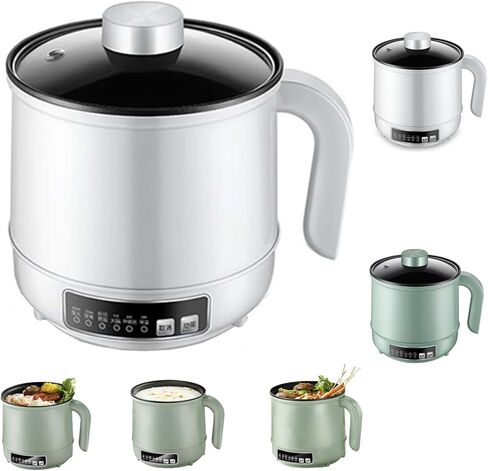 Hot Pot Electric, 1.7L Ramen Cooker, Multifunctional Cooker for Pasta, Non-Stick Electric Pot ，Oatmeal, Soup and Egg with Over-Heating Protection, Boil Dry Protection, Green (white) in Saudi Arabia