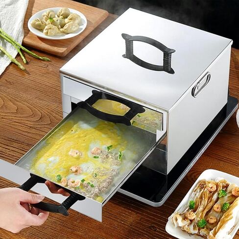 Double-Tier Rice Noodle Rolls Machine, Commercial and Home Use Cheung Fun Changfen for Chinese Cheung Fun Recipes Cookware- in Kuwait