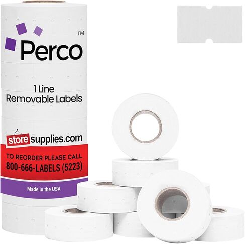 Perco 1 Line Removable Adhesive White Labels - 1 Sleeve, 8,000 Blank Pricing Labels for Perco 1 Line Price and Date Guns in Kuwait