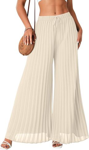 OPOIPIN Women's Chiffon Wide Leg Pleated Pants High Waist Flowy Loose Casual Long Trousers in Saudi Arabia
