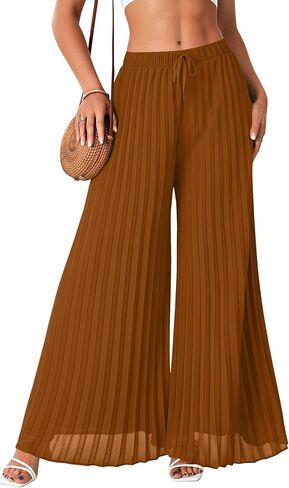 OPOIPIN Women's Chiffon Wide Leg Pleated Pants High Waist Flowy Loose Casual Long Trousers in Saudi Arabia
