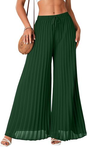 OPOIPIN Women's Chiffon Wide Leg Pleated Pants High Waist Flowy Loose Casual Long Trousers in Saudi Arabia