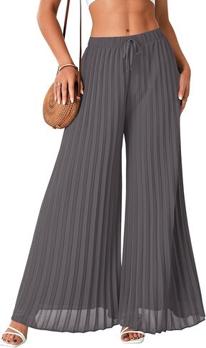 OPOIPIN Women's Chiffon Wide Leg Pleated Pants High Waist Flowy Loose Casual Long Trousers in Saudi Arabia