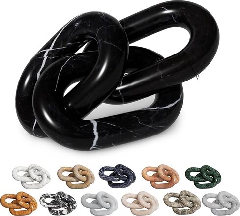 Artisan Hand-Crafted Marble Decor Chain Link, Timeless Decorative Marble Links Home Decor for Living & Outdoor Spaces, Unique Marbling, Smooth Premium Imported Marble 13", Nero Marquina in Saudi Arabia