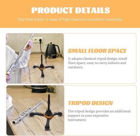 حامل فلوت كلارينيت قابل للطي مع قاعدة صفراء حامل فلوت موثوق به لآلات النفخ الخشبية وحامل ثلاثي القوائم المحمول وإكسسوارات الكلارينيت in Kuwait