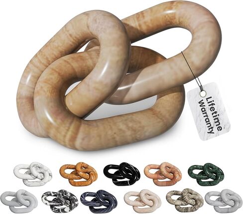 Artisan Hand-Crafted Marble Decor Chain Link, Timeless Decorative Marble Links Home Decor for Living & Outdoor Spaces, Unique Marbling, Smooth Premium Imported Marble 13", Nero Marquina in Saudi Arabia
