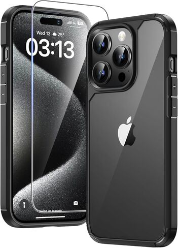 حافظة TAURI 5 في 1 لهاتف iPhone 15 Pro Max باللون الأسود، [حماية من السقوط من الدرجة العسكرية] حافظة هاتف رفيعة مقاومة للصدمات مقاس 6.7 بوصة in Kuwait