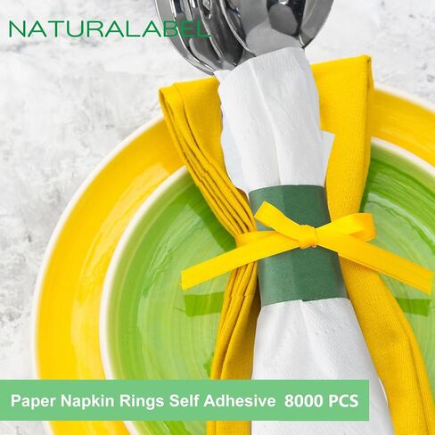 NATURALABEL Bulk Pack of 8,000, Self-Adhesive Napkin Bands for Small Business, Restaurants, Events - 4 Boxes, 2000 per Box (Green) in Kuwait