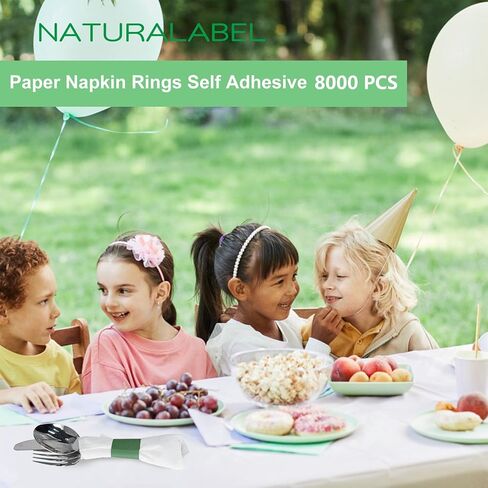 NATURALABEL Bulk Pack of 8,000, Self-Adhesive Napkin Bands for Small Business, Restaurants, Events - 4 Boxes, 2000 per Box (Green) in Kuwait