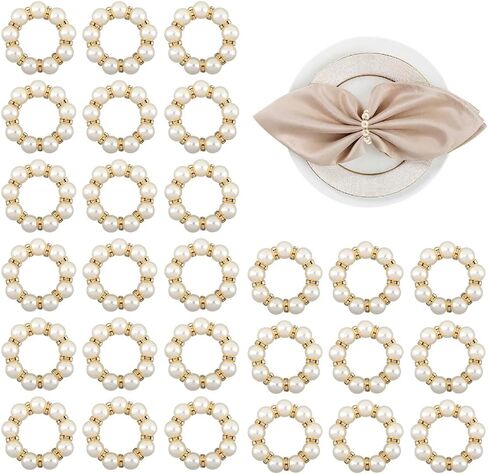 Pearl Napkin Rings 60Pcs, Elegant Rhinestone Imitation Beaded Serviette Buckles, Imitation Pearl Ring Napkin Ring Holder, for Cloth Napkins for Wedding Party Banquet Dinner Table Decor and Daily Use in Kuwait