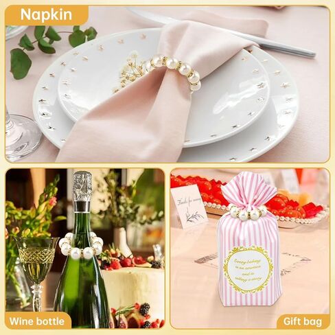Pearl Napkin Rings 60Pcs, Elegant Rhinestone Imitation Beaded Serviette Buckles, Imitation Pearl Ring Napkin Ring Holder, for Cloth Napkins for Wedding Party Banquet Dinner Table Decor and Daily Use in Kuwait