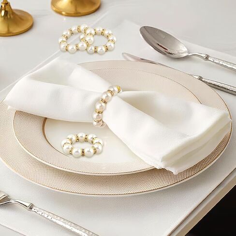 Pearl Napkin Rings 60Pcs, Elegant Rhinestone Imitation Beaded Serviette Buckles, Imitation Pearl Ring Napkin Ring Holder, for Cloth Napkins for Wedding Party Banquet Dinner Table Decor and Daily Use in Kuwait