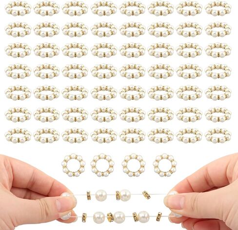 Pearl Napkin Rings 60Pcs, Elegant Rhinestone Imitation Beaded Serviette Buckles, Imitation Pearl Ring Napkin Ring Holder, for Cloth Napkins for Wedding Party Banquet Dinner Table Decor and Daily Use in Kuwait