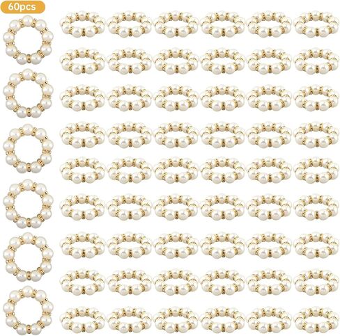 Pearl Napkin Rings 60Pcs, Elegant Rhinestone Imitation Beaded Serviette Buckles, Imitation Pearl Ring Napkin Ring Holder, for Cloth Napkins for Wedding Party Banquet Dinner Table Decor and Daily Use in Kuwait
