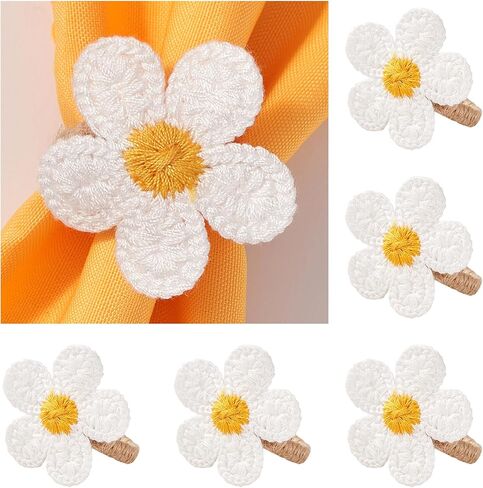 APTWOW Spring Flower Napkin Rings Set of 6 - White Floral Napkin Holder, Farmhouse Napkin Rings for Easter Wedding Birthday Party Banquet Spring Table Decor in Kuwait