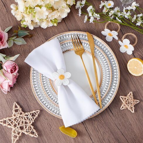 APTWOW Spring Flower Napkin Rings Set of 6 - White Floral Napkin Holder, Farmhouse Napkin Rings for Easter Wedding Birthday Party Banquet Spring Table Decor in Kuwait